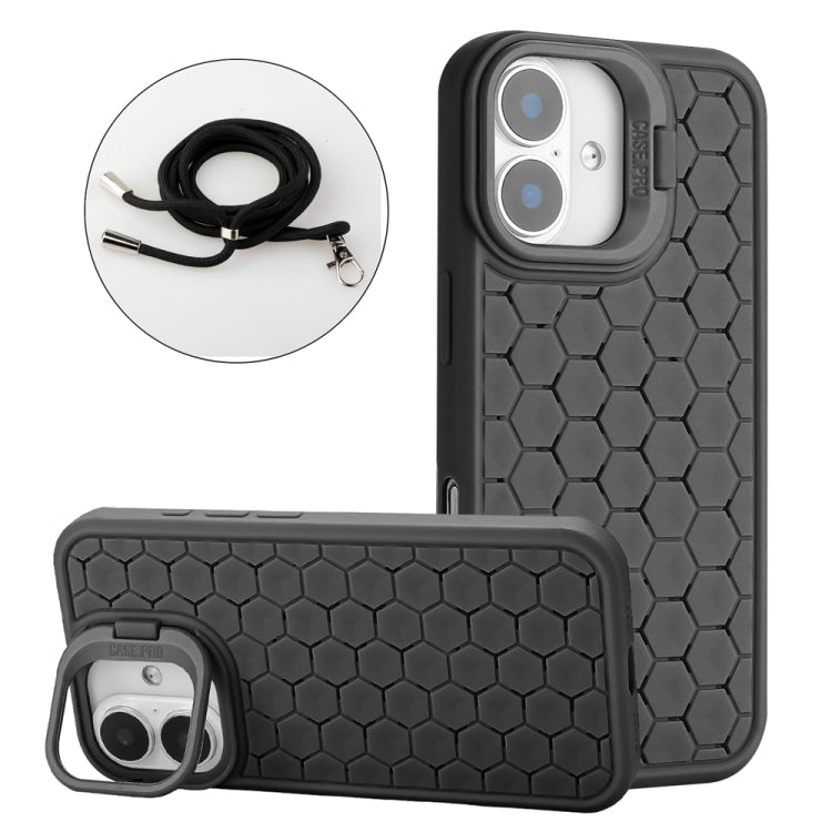 Honeycomb Radiating Lens Holder Magsafe Phone Case with Lanyard, For iPhone 16 Pro Max�����������...