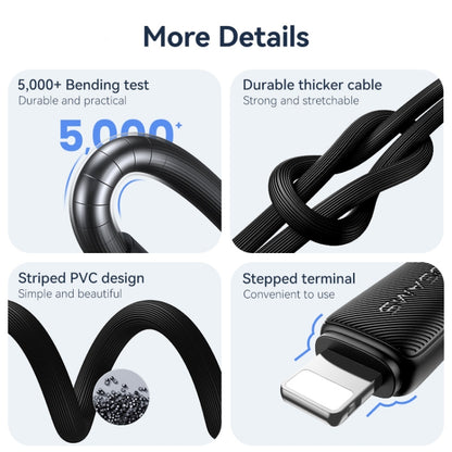USAMS US-SJ694 USB to 8 Pin 2.4A Striped Fast Charge Data Cable, 2m, 3m, 1m