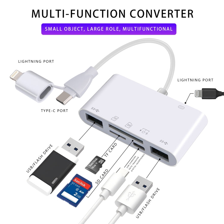 AJ-108PRO 6 in 2 USB-C / Type-C + 8 Pin Interface Multi-function Camera Card Reader��������������...