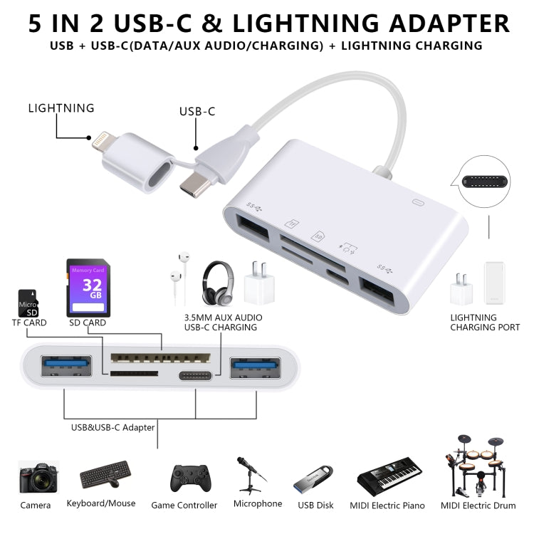 AJ-108PRO 6 in 2 USB-C / Type-C + 8 Pin Interface Multi-function Camera Card Reader��������������...