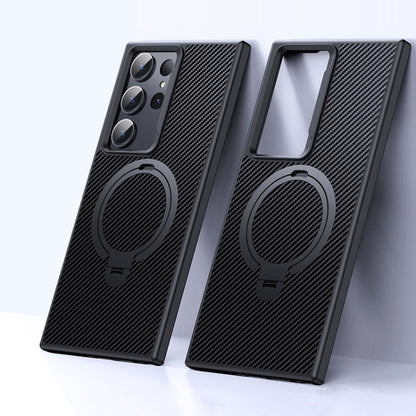 Double Ring MagSafe Holder Carbon Fibre Phone Case, For Samsung Galaxy S25 5G��������������������...