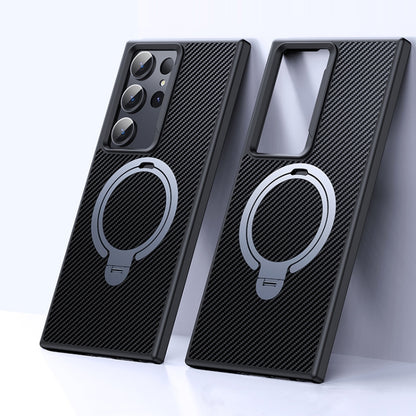 Double Ring MagSafe Holder Carbon Fibre Phone Case, For Samsung Galaxy S25 5G��������������������...