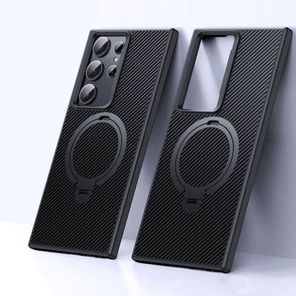 Double Ring MagSafe Holder Carbon Fibre Phone Case, For Samsung Galaxy S25 5G��������������������...