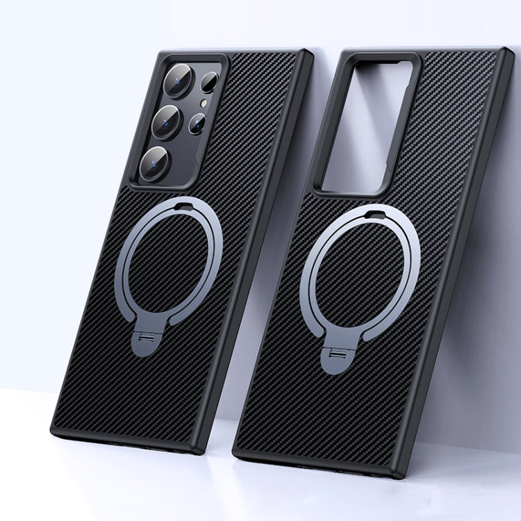 Double Ring MagSafe Holder Carbon Fibre Phone Case, For Samsung Galaxy S25 5G��������������������...