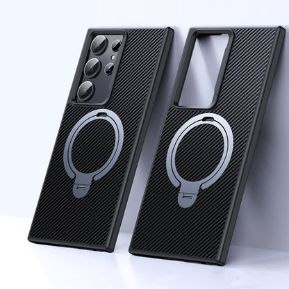 Double Ring MagSafe Holder Carbon Fibre Phone Case, For Samsung Galaxy S25 5G��������������������...