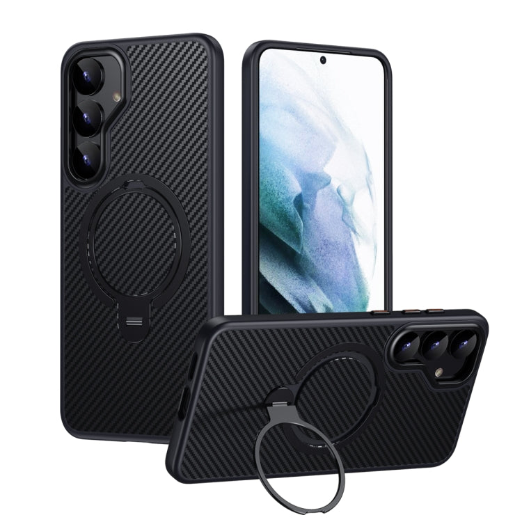 Double Ring MagSafe Holder Carbon Fibre Phone Case, For Samsung Galaxy S25 5G��������������������...