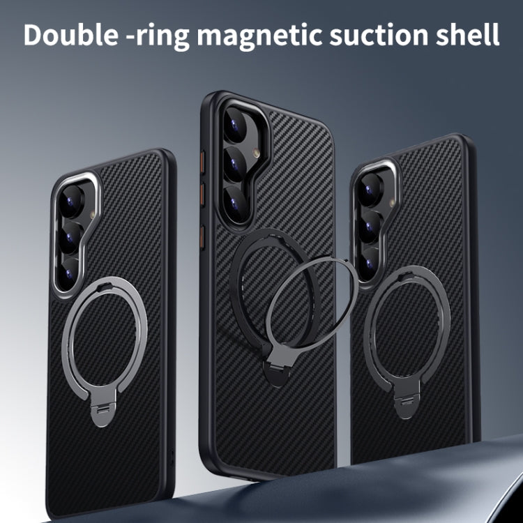 Double Ring MagSafe Holder Carbon Fibre Phone Case, For Samsung Galaxy S25 5G��������������������...