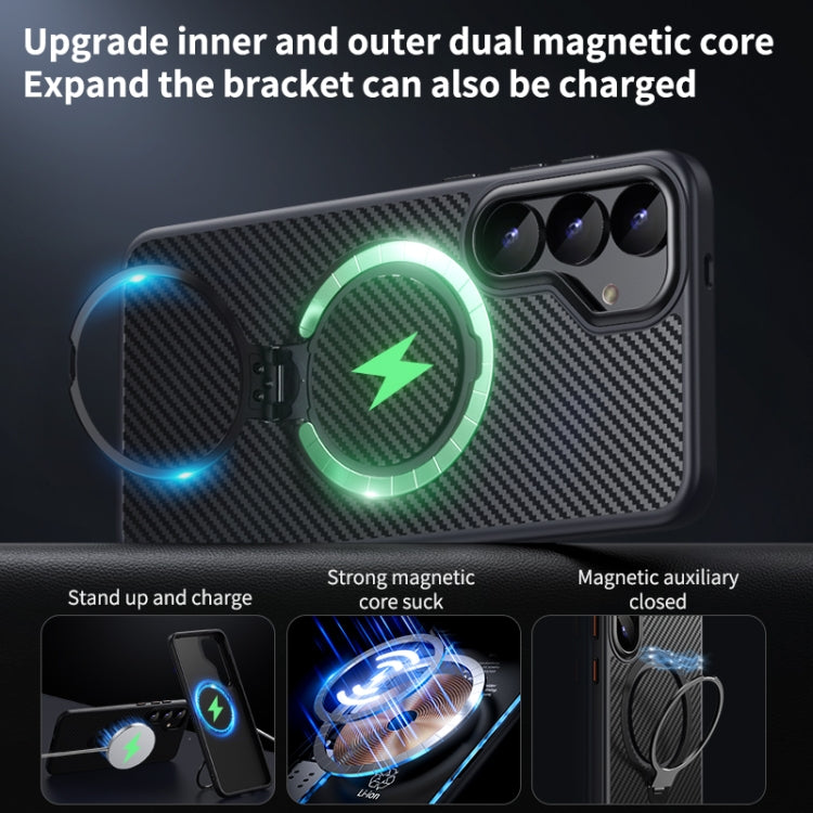Double Ring MagSafe Holder Carbon Fibre Phone Case, For Samsung Galaxy S25 5G��������������������...