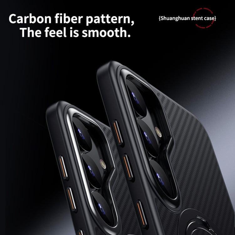 Double Ring MagSafe Holder Carbon Fibre Phone Case, For Samsung Galaxy S25 5G��������������������...