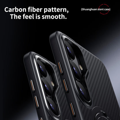 Double Ring MagSafe Holder Carbon Fibre Phone Case, For Samsung Galaxy S25 5G��������������������...
