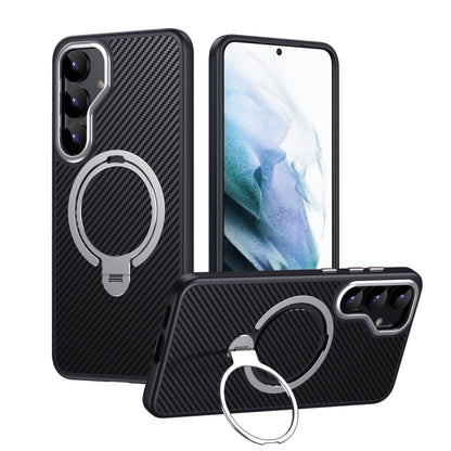 Double Ring MagSafe Holder Carbon Fibre Phone Case, For Samsung Galaxy S25 5G��������������������...