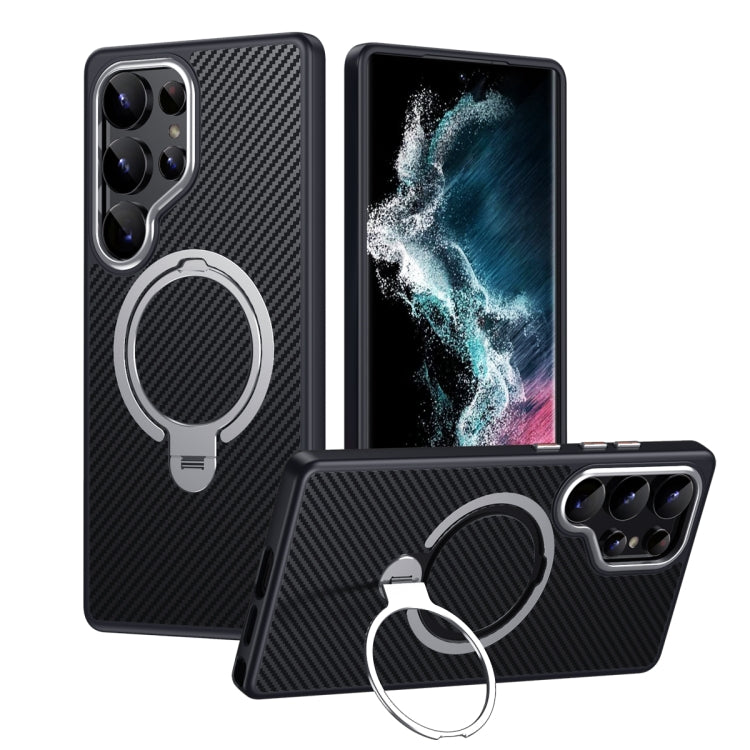 Double Ring MagSafe Holder Carbon Fibre Phone Case, For Samsung Galaxy S25 5G��������������������...