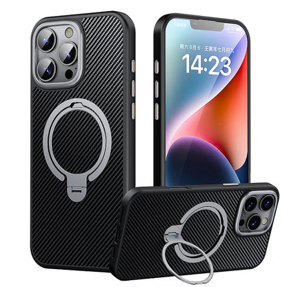 Double Ring MagSafe Holder Carbon Fiber Phone Case, For iPhone 16 Pro Max, For iPhone 16 Pro�����...