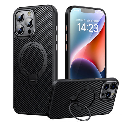 Double Ring MagSafe Holder Carbon Fiber Phone Case, For iPhone 16 Pro Max, For iPhone 16 Pro�����...