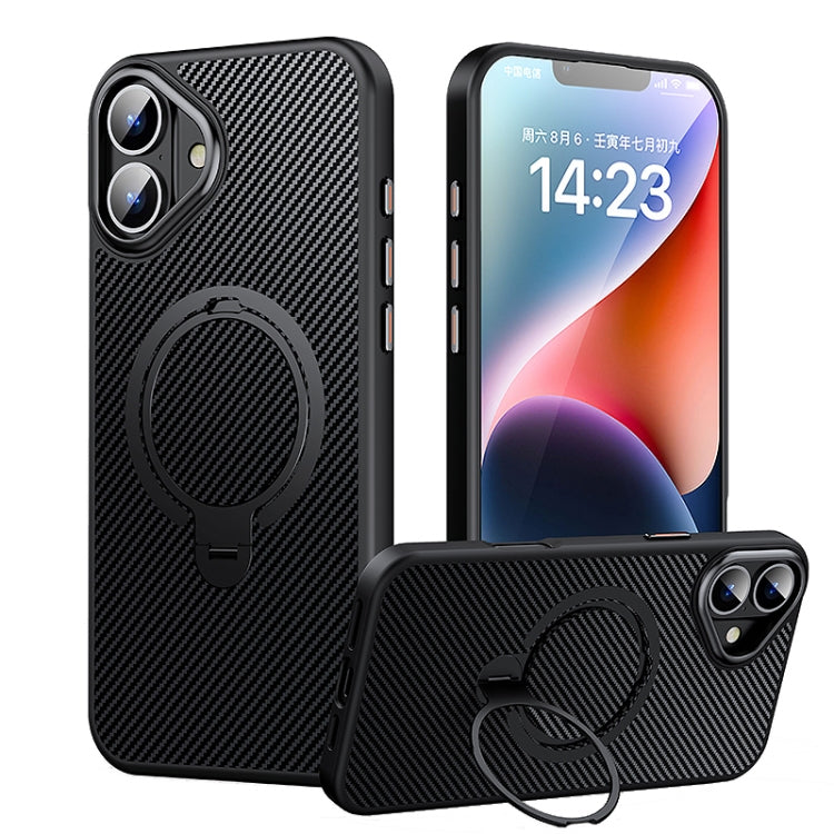 Double Ring MagSafe Holder Carbon Fiber Phone Case, For iPhone 16 Pro Max, For iPhone 16 Pro�����...