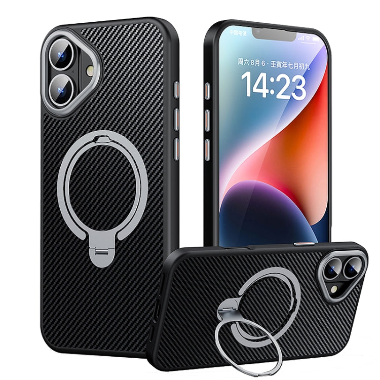 Double Ring MagSafe Holder Carbon Fiber Phone Case, For iPhone 16 Pro Max, For iPhone 16 Pro�����...