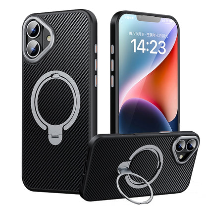 Double Ring MagSafe Holder Carbon Fiber Phone Case, For iPhone 16 Pro Max, For iPhone 16 Pro�����...