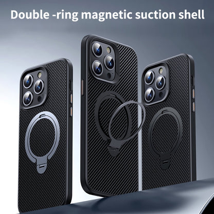 Double Ring MagSafe Holder Carbon Fiber Phone Case, For iPhone 16 Pro Max, For iPhone 16 Pro�����...