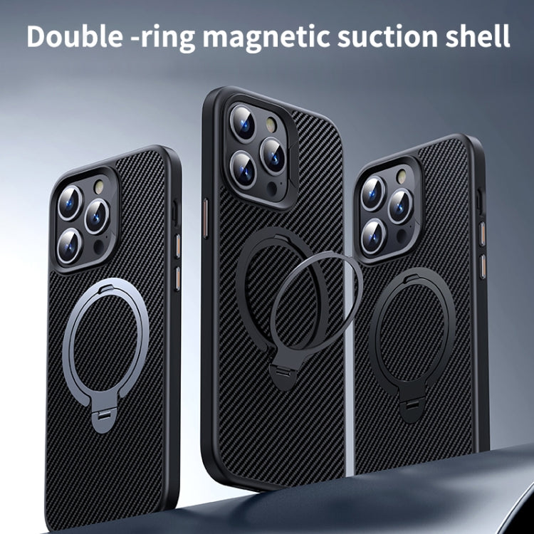 Double Ring MagSafe Holder Carbon Fiber Phone Case, For iPhone 16 Pro Max, For iPhone 16 Pro�����...