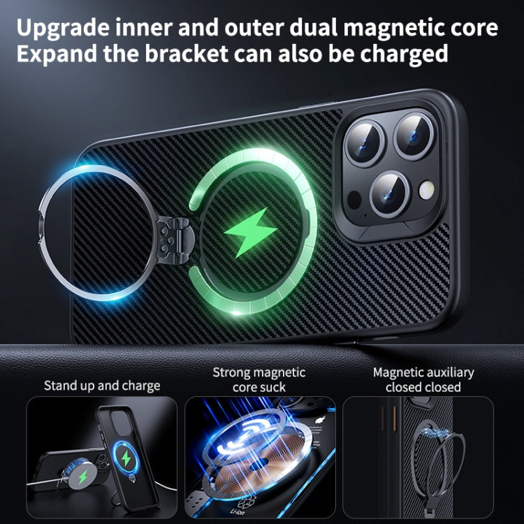 Double Ring MagSafe Holder Carbon Fiber Phone Case, For iPhone 16 Pro Max, For iPhone 16 Pro�����...