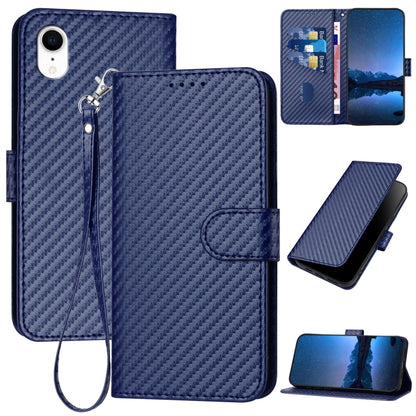 YX0070 Carbon Fiber Buckle Leather Phone Case with Lanyard