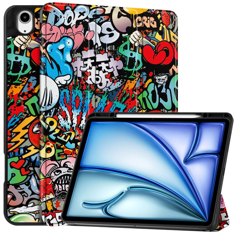 Custer Painted 3-Fold Holder Smart Leather Tablet Case with Pen Tray, For iPad Air 13 2024 / 2025...