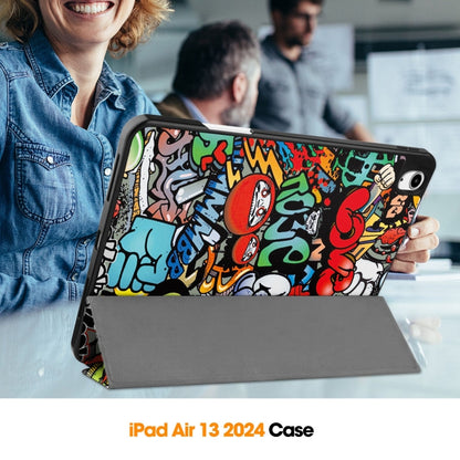Custer Painted 3-Fold Holder Smart Leather Tablet Case with Pen Tray, For iPad Air 13 2024 / 2025...
