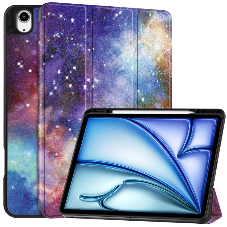 Custer Painted 3-Fold Holder Smart Leather Tablet Case with Pen Tray, For iPad Air 13 2024 / 2025...