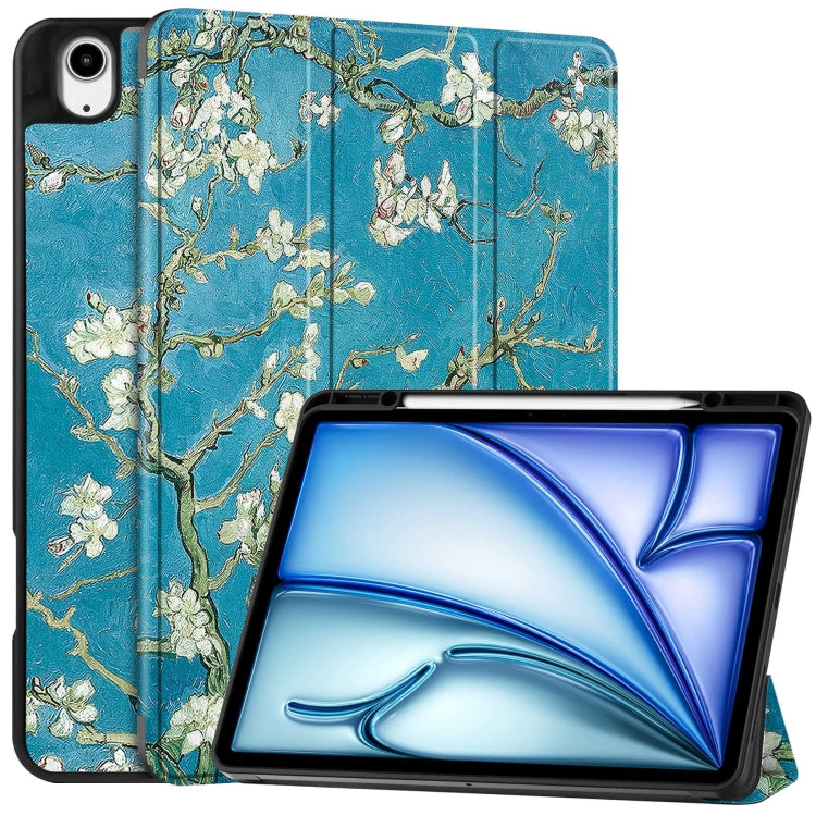 Custer Painted 3-Fold Holder Smart Leather Tablet Case with Pen Tray, For iPad Air 13 2024 / 2025...