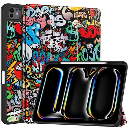 Custer Painted 3-Fold Holder Smart Leather Tablet Case with Pen Tray, For iPad Air 13 2024 / 2025...