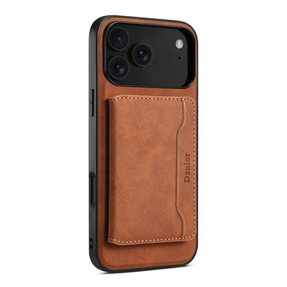 Denior D13 Retro Texture Leather MagSafe Card Bag Phone Case