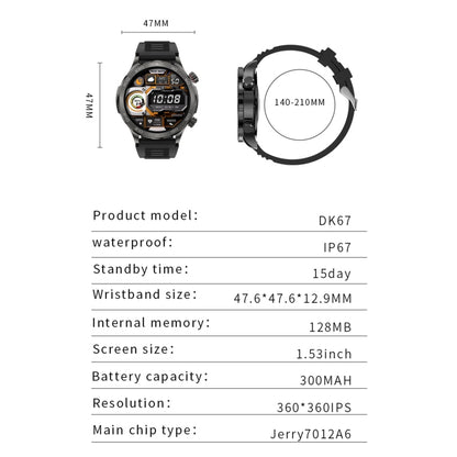 DK67 1.53 inch IP67 Fitness Sport Smart Watch