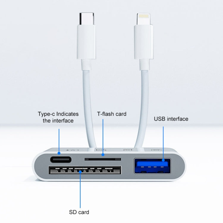 4 in 2 USB-C / Type-C + 8 Pin Interface Multi-function Card Reader, 4 in 2 Type-C + 8 Pin