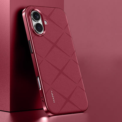 Plain Leather PC Phone Case, For iPhone 16 Pro Max, For iPhone 16 Pro, For iPhone 16�������������...