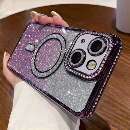 Diamond Gradient Glitter Plated MagSafe Phone Case, For iPhone 16 Pro Max, For iPhone 16 Pro�����...