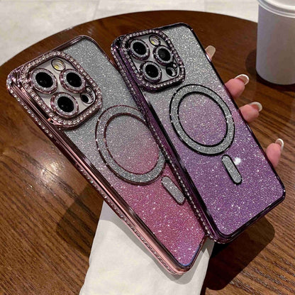 Diamond Gradient Glitter Plated MagSafe Phone Case, For iPhone 16 Pro Max, For iPhone 16 Pro�����...