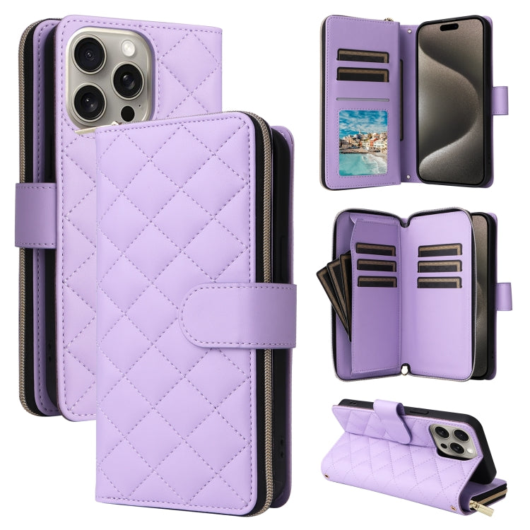 Crossbody Rhombic Zipper Tower Buckle Leather Phone Case with Lanyard