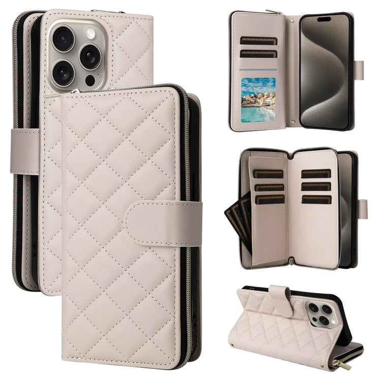 Crossbody Rhombic Zipper Tower Buckle Leather Phone Case with Lanyard