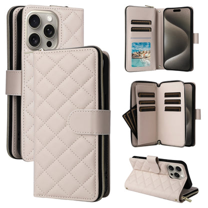 Crossbody Rhombic Zipper Tower Buckle Leather Phone Case with Lanyard