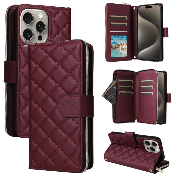 Crossbody Rhombic Zipper Tower Buckle Leather Phone Case with Lanyard