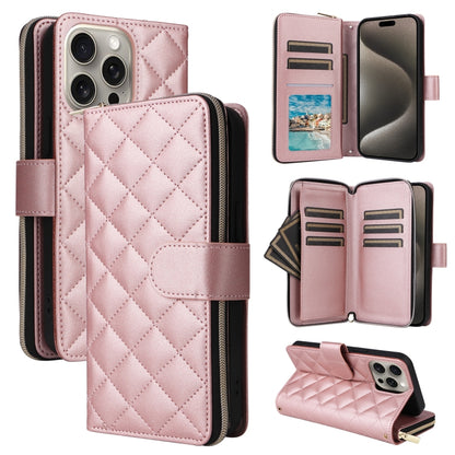 Crossbody Rhombic Zipper Tower Buckle Leather Phone Case with Lanyard