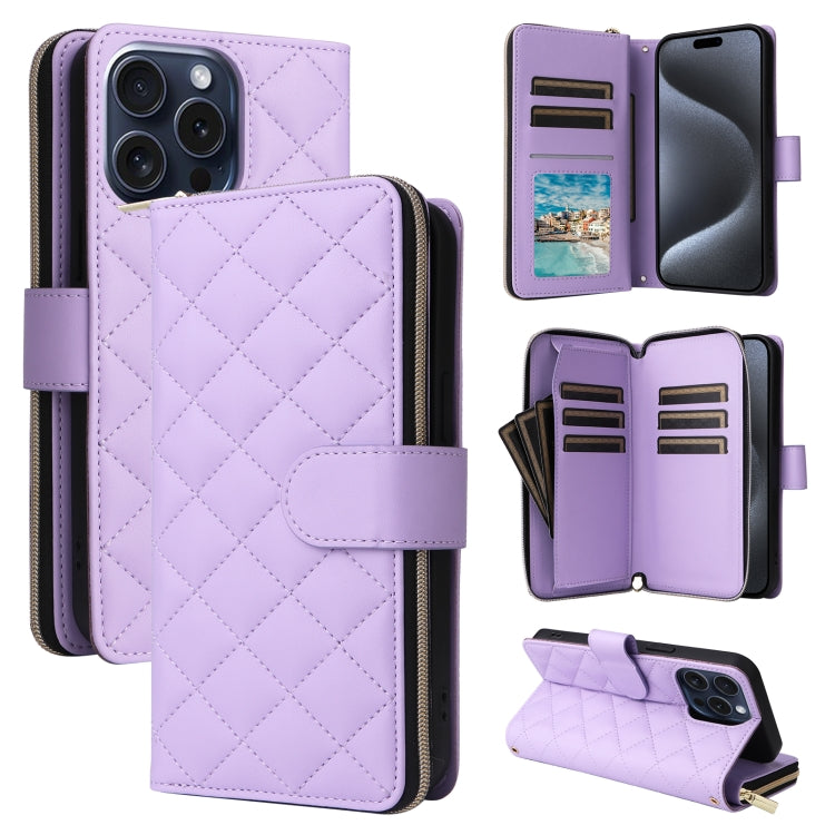 Crossbody Rhombic Zipper Tower Buckle Leather Phone Case with Lanyard