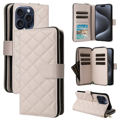 Crossbody Rhombic Zipper Tower Buckle Leather Phone Case with Lanyard