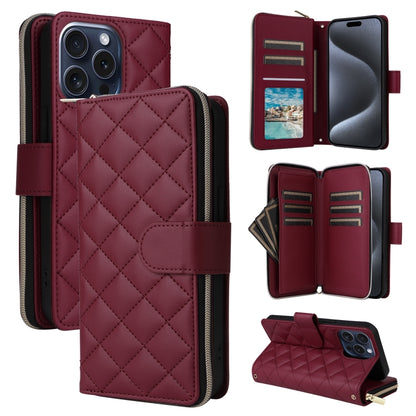 Crossbody Rhombic Zipper Tower Buckle Leather Phone Case with Lanyard