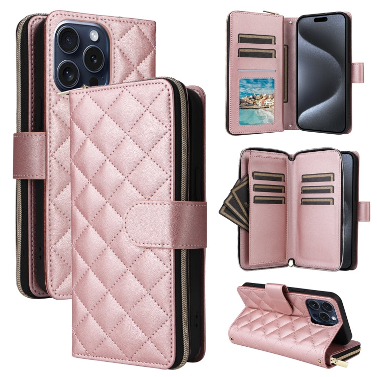 Crossbody Rhombic Zipper Tower Buckle Leather Phone Case with Lanyard