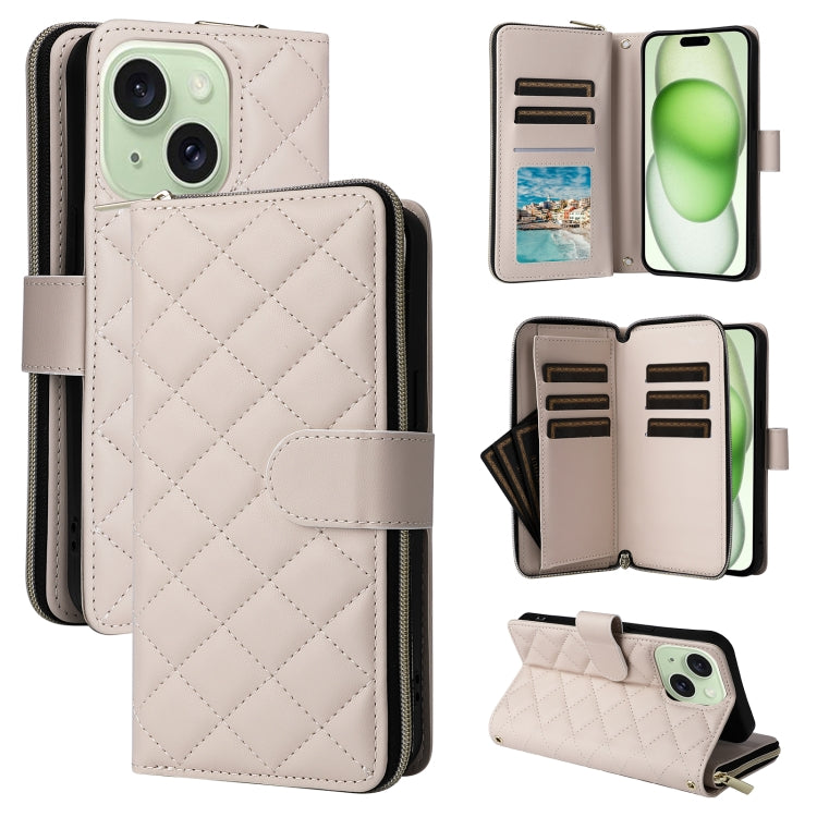 Crossbody Rhombic Zipper Tower Buckle Leather Phone Case with Lanyard