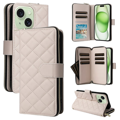 Crossbody Rhombic Zipper Tower Buckle Leather Phone Case with Lanyard