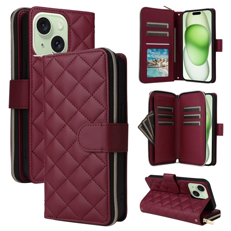 Crossbody Rhombic Zipper Tower Buckle Leather Phone Case with Lanyard