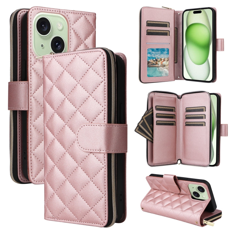 Crossbody Rhombic Zipper Tower Buckle Leather Phone Case with Lanyard