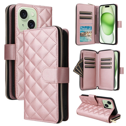Crossbody Rhombic Zipper Tower Buckle Leather Phone Case with Lanyard